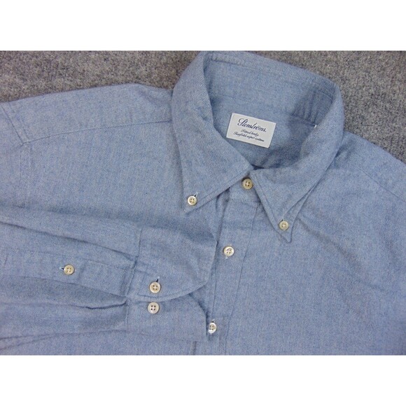 Stenstorms Flannel Shirt Mens XL Fitted Blue Button Down Collar - Picture 1 of 10